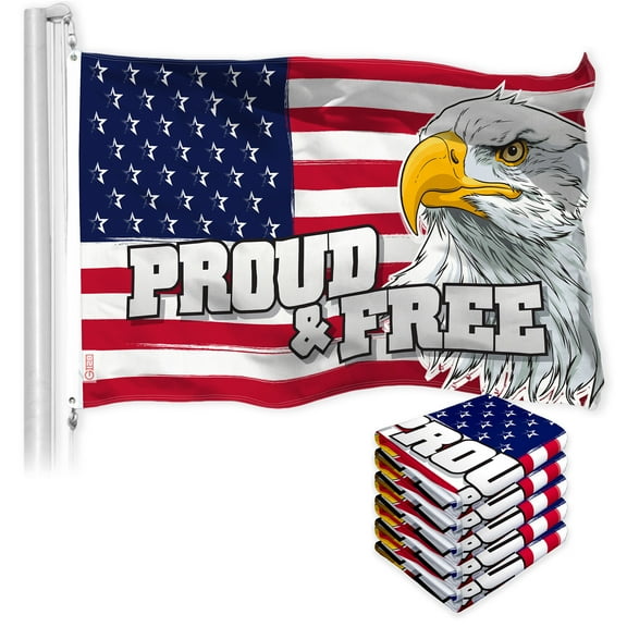 G128 5 Pack: American USA Proud & Free Eagle Flag Flag | 3x5 Ft | LiteWeave Pro Series Printed 300D Poly | Specialty Flag, Vibrant Colors, Brass Grommets, Thicker and More Durable Than 100D 75D Poly