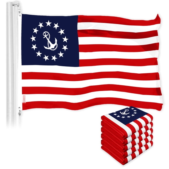 G128 5 Pack: American USA Yacht Ensign Flag | 3x5 Ft | LiteWeave Pro Series Printed 150D Poly | Nautical Flag, Indoor/Outdoor, Vibrant Colors, Brass Grommets, Thicker and More Durable Than 100D 75D