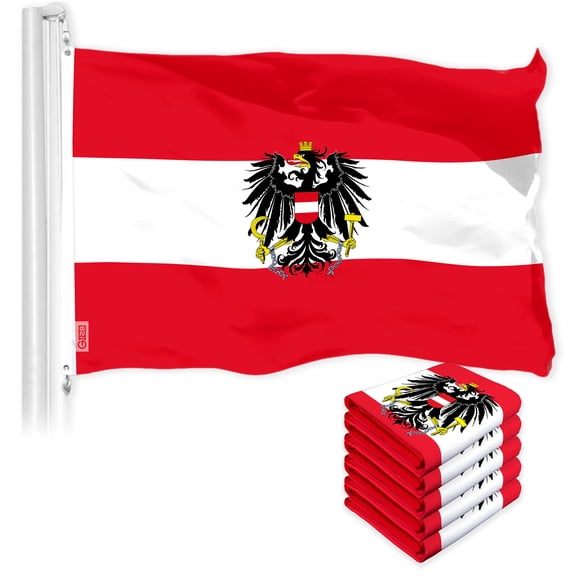 G128 5 Pack: Austria Austrian Coat of Arms Flag | 3x5 Ft | LiteWeave Pro Series Printed 150D Polyester | Country Flag, Indoor/Outdoor, Vibrant Colors, Brass Grommets