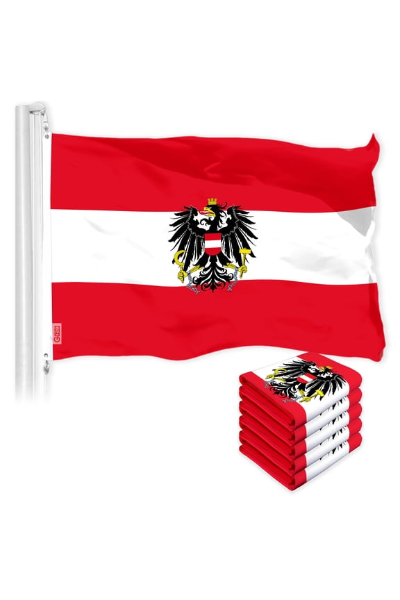 5 Pack: Austria Austrian Coat of Arms Flag | 3x5 Ft | LiteWeave Pro Series Printed 150D Polyester | Country Flag, Indoor/Outdoor, Vibrant Colors, Brass Grommets