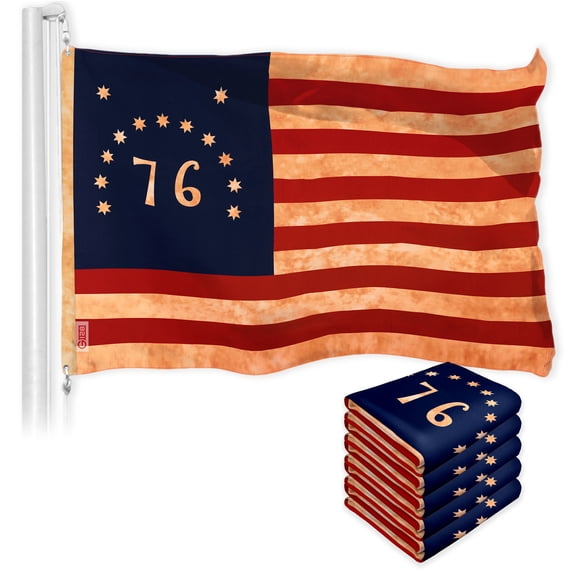 G128 5 Pack: Bennington 76 Tea-Stained Flag | 3x5 Ft | LiteWeave Pro Series Printed 300D Polyester | Historical Flag, Vibrant Colors, Brass Grommets, Thicker and More Durable Than 100D 75D Polyester