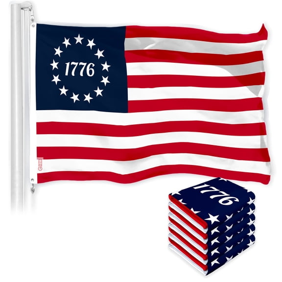 G128 5 Pack: Betsy Ross 1776 Flag | 3x5 Ft | LiteWeave Pro Printed 150D Polyester | Historical Flag, Indoor/Outdoor, Vibrant Colors, Brass Grommets, Thicker and More Durable Than 100D 75D Polyester