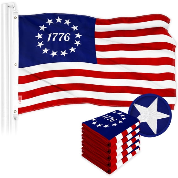 G128 5 Pack: Betsy Ross 1776 Flag | 5x8 Ft | ToughWeave Series Embroidered 300D Polyester | Historical Flag, Embroidered Design, Indoor/Outdoor, Brass Grommets