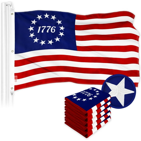 G128 5 Pack: Betsy Ross 1776 Flag | 5x8 Ft | ToughWeave Series Embroidered 300D Polyester | Historical Flag, Embroidered Design, Indoor/Outdoor, Brass Grommets