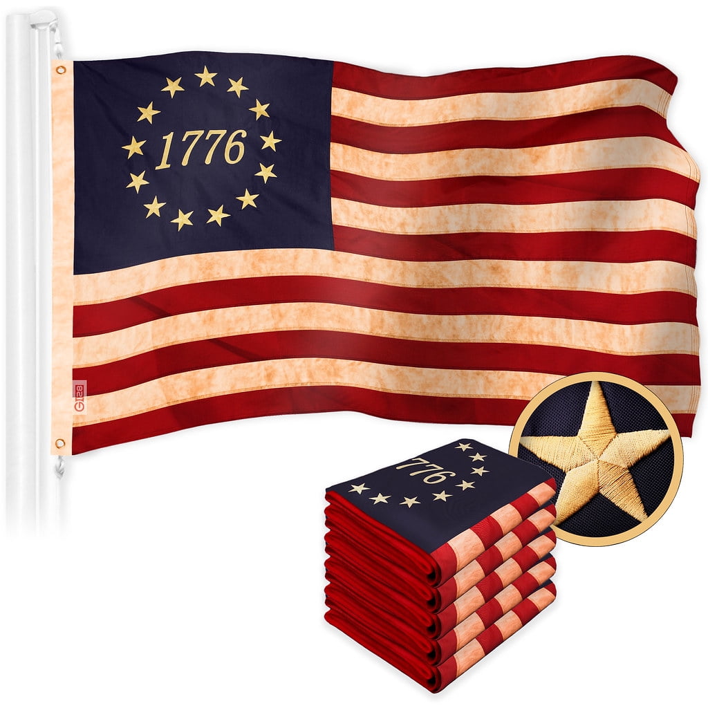 G128 5 Pack Betsy Ross 1776 Tea Stained Flag 3x5 Ft Toughweave Pro Series Embroidered 420d 5204