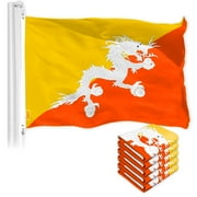 G128 5 Pack Bhutan Bhutanese Flag | 3x5 Ft | LiteWeave Pro Series Printed 150D Polyester | Country Flag, Indoor/Outdoor, Vibrant Colors, Brass Grommets, Thicker and More Durable Than 100D 75D Poly