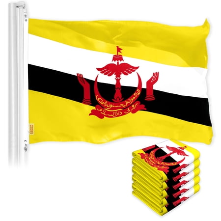 G128 5 Pack: Brunei Bruneian Flag | 3x5 Ft | LiteWeave Pro Series Printed 150D Polyester | Country Flag, Indoor/Outdoor, Vibrant Colors, Brass Grommets
