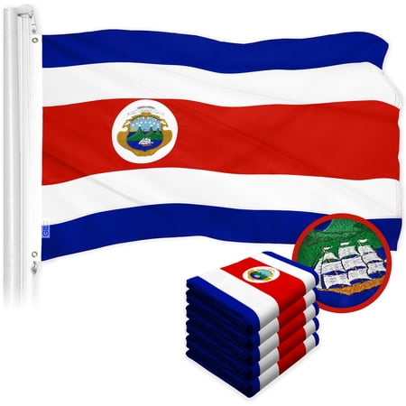 G128 5 Pack: Costa Rica Costa Rican Flag | 3x5 Ft | ToughWeave Series Embroidered 300D Polyester | Country Flag, Embroidered Design, Indoor/Outdoor, Brass Grommets