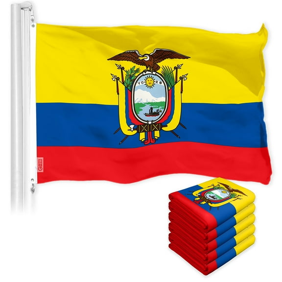G128 5 Pack: Ecuador Ecuadorian Flag | 3x5 Ft | LiteWeave Pro Series Printed 150D Polyester | Country Flag, Indoor/Outdoor, Vibrant Colors, Brass Grommets, Thicker and More Durable Than 100D 75D Poly