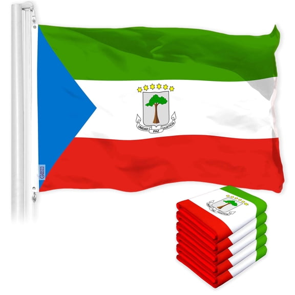 G128 5 Pack: Equatorial Guinea Flag | 3x5 Ft | LiteWeave Pro Series Printed 150D Polyester | Country Flag, Indoor/Outdoor, Vibrant Colors, Brass Grommets