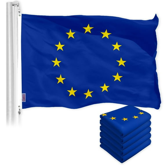 G128 5 Pack: European Union Flag | 3x5 Ft | LiteWeave Pro Series Printed 150D Polyester | Country Flag, Indoor/Outdoor, Vibrant Colors, Brass Grommets, Thicker and More Durable Than 100D 75D Polyester