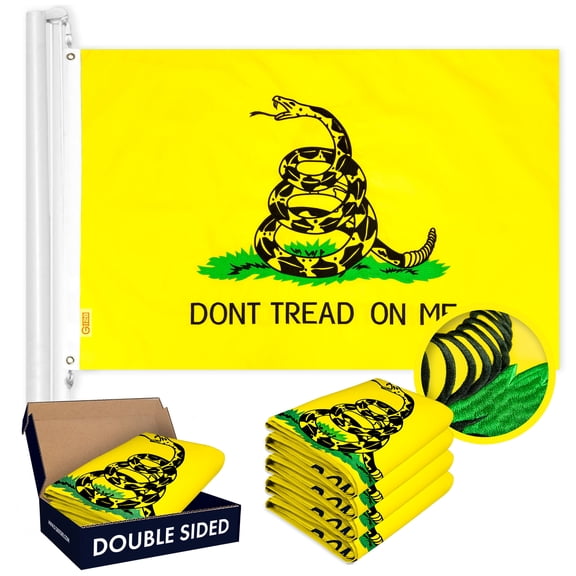 G128 5 Pack: Gadsden Don't Tread On Me Flag | 16x24 In | Double ToughWeave Series Double Sided Embroidered 210D Polyester | Historical Flag, Embroidered Design, Brass Grommets, Heavy Duty, 3-ply