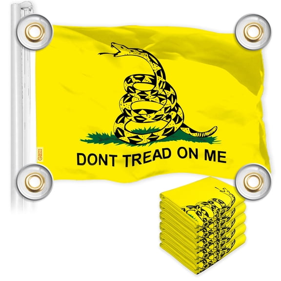 G128 5 Pack: Gadsden Don't Tread On Me Flag | 3x5 Ft | LiteWeave Pro Series Printed 150D Polyester, 4 Corner Brass Grommets | Historical Flag, Vibrant Colors, More Durable Than 100D 75D Polyester