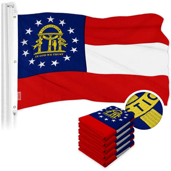 G128 5 Pack: Georgia GA State Flag | 6x10 Ft | ToughWeave Series Embroidered 600D Polyester | Embroidered Design, Indoor/Outdoor, Brass Grommets