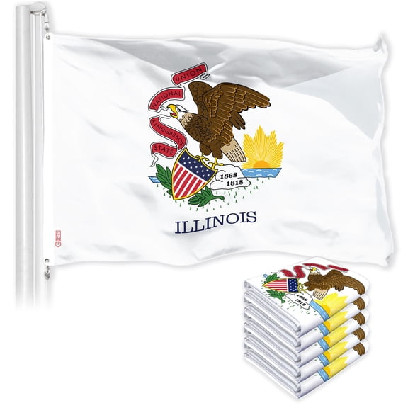 G128 5 Pack: Illinois IL State Flag | 3x5 Ft | LiteWeave Pro Series Printed 150D Polyester | Indoor/Outdoor, Vibrant Colors, Brass Grommets, Thicker and More Durable Than 100D 75D Polyester