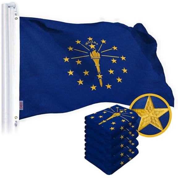 G128 5 Pack: Indiana IN State Flag | 4x6 Ft | StormFlyer Series Embroidered 220GSM Spun Polyester | Embroidered Design, Indoor/Outdoor, Brass Grommets, Heavy Duty, All Weather