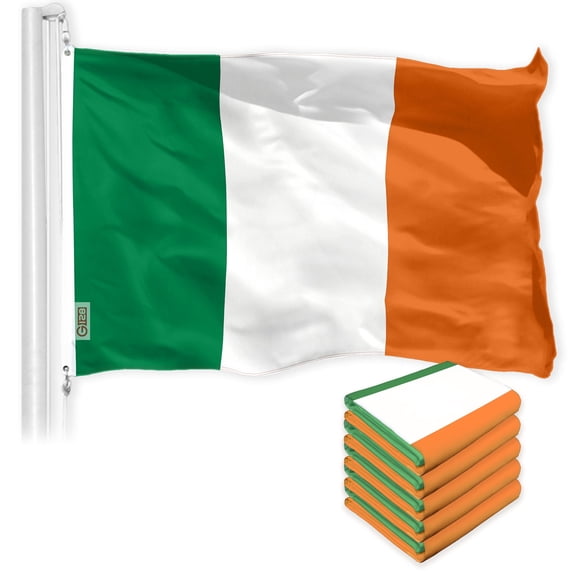 G128 5 Pack: Ireland Irish Flag | 2x3 Ft | LiteWeave Pro Series Printed 150D Polyester | Country Flag, Indoor/Outdoor, Vibrant Colors, Brass Grommets