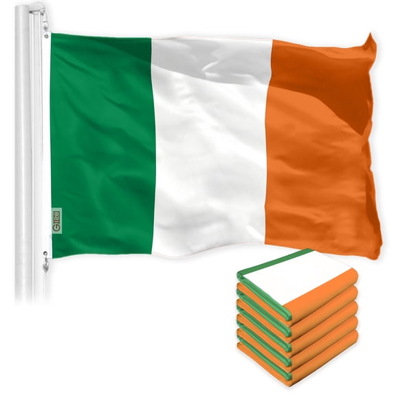 G128 5 Pack: Ireland Irish Flag | 4x6 Ft | LiteWeave Pro Series Printed 150D Polyester | Country Flag, Indoor/Outdoor, Vibrant Colors, Brass Grommets