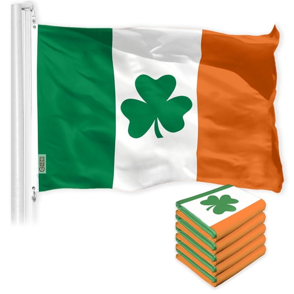 G128 5 Pack: Ireland Irish Shamrock Flag | 2x3 Ft | LiteWeave Pro Series Printed 150D Polyester | Indoor/Outdoor, Vibrant Colors, Brass Grommets