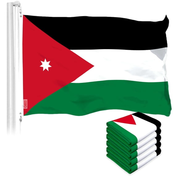 G128 5 Pack: Jordan Flag | 3x5 Ft | LiteWeave Pro Series Printed 150D Polyester | Country Flag, Indoor/Outdoor, Vibrant Colors, Brass Grommets