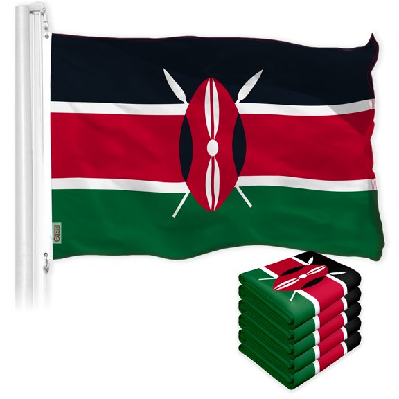 G128  5 Pack: Kenya (Kenyan) Flag | 3x5 feet | Printed 150D  Indoor/Outdoor, Vibrant Colors, Brass Grommets, Quality Polyester, Much Thicker More Durable Than 100D 75D Polyester