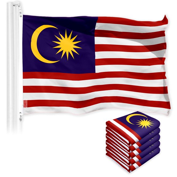 G128 5 Pack: Malaysia Malaysian Flag | 3x5 Ft | LiteWeave Pro Series Printed 150D Polyester | Country Flag, Indoor/Outdoor, Vibrant Colors, Brass Grommets, Thicker and More Durable Than 100D 75D Poly