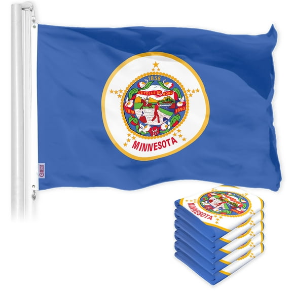 G128 5 Pack: Minnesota MN State Flag | 3x5 Ft | LiteWeave Pro Series Printed 150D Polyester | Indoor/Outdoor, Vibrant Colors, Brass Grommets, Thicker and More Durable Than 100D 75D Polyester