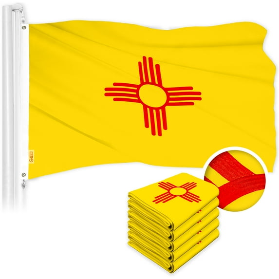 G128 5 Pack: New Mexico NM State Flag | 2.5x4 Ft | ToughWeave Series Embroidered 300D Polyester | Embroidered Design, Indoor/Outdoor, Brass Grommets