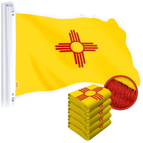 G128 5 Pack: New Mexico NM State Flag | 2x3 Ft | StormFlyer Series Embroidered 220GSM Spun Polyester | Embroidered Design, Indoor/Outdoor, Brass Grommets, Heavy Duty, All Weather