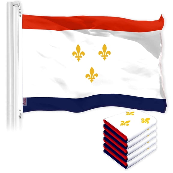 G128 5 Pack: New Orleans Flag | 3x5 Ft | LiteWeave Pro Series Printed 150D Polyester | City Flag, Indoor/Outdoor, Vibrant Colors, Brass Grommets