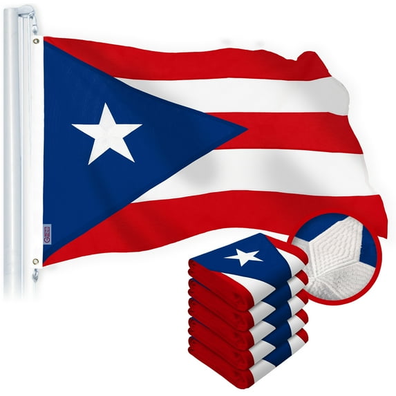 G128 5 Pack: Puerto Rico Puerto Rican Flag | 1x1.5 Ft | StormFlyer Series Embroidered 220GSM Spun Polyester | Embroidered Design, Indoor/Outdoor, Brass Grommets, Heavy Duty, All Weather