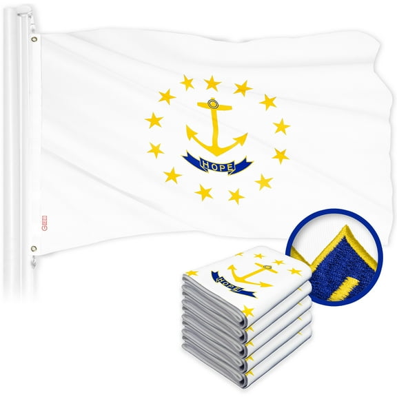 G128 5 Pack: Rhode Island RI No Golden Border State Flag | 3x5 Ft | ToughWeave Series Embroidered 300D Polyester | Embroidered Design, Indoor/Outdoor, Brass Grommets