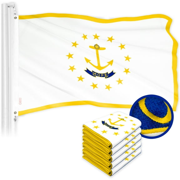 G128 5 Pack: Rhode Island RI State Flag | 4x6 Ft | ToughWeave Series Embroidered 300D Polyester | Embroidered Design, Indoor/Outdoor, Brass Grommets