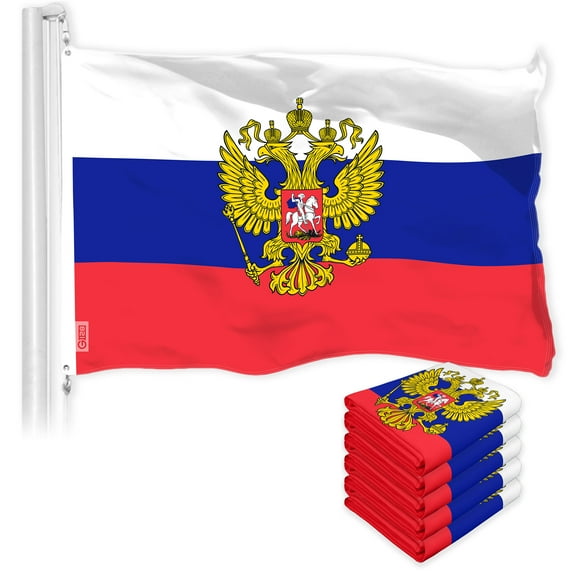 G128 5 Pack: Russia Russian Ensign Flag | 3x5 Ft | LiteWeave Pro Series Printed 150D Polyester | Country Flag, Vibrant Colors, Brass Grommets, Thicker and More Durable Than 100D 75D Polyester