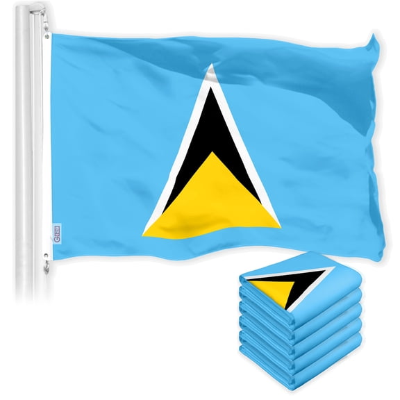 G128 5 Pack: Saint Lucia Saint Lucian Flag | 3x5 Ft | LiteWeave Pro Series Printed 150D Poly | Country Flag, Indoor/Outdoor, Vibrant Colors, Brass Grommets, Thicker and More Durable Than 100D 75D Poly