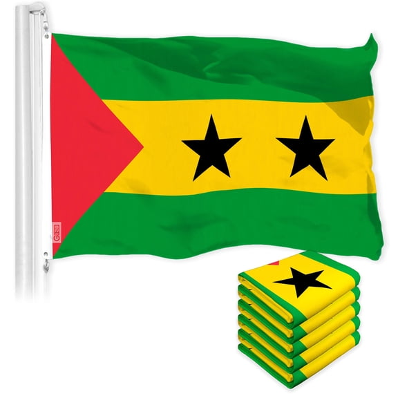 G128 5 Pack: Sao Tome and Principe Flag | 3x5 Ft | LiteWeave Pro Series Printed 150D Polyester | Country Flag, Indoor/Outdoor, Vibrant Colors, Brass Grommets