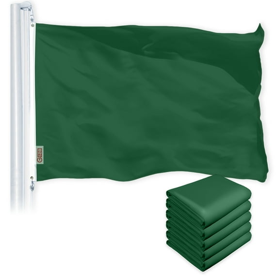 G128 5 Pack: Solid Dark Green Color Flag | 4x6 Ft | LiteWeave Pro Series Printed 150D Polyester | Indoor/Outdoor, Vibrant Colors, Brass Grommets