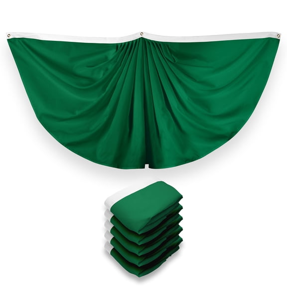 G128 5 Pack: Solid Dark Green Color Pleated Fan Flag | 3x6 Ft | Printed 150D Polyester | Color Fan Flag Decoration, Indoor/Outdoor, Vibrant Colors, Brass Grommets