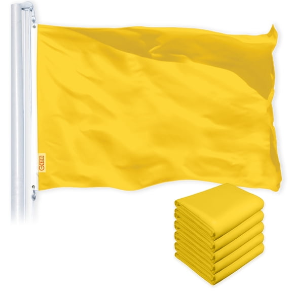 G128 5 Pack: Solid Golden Yellow Color Flag | 2x3 Ft | LiteWeave Pro Series Printed 150D Polyester | Indoor/Outdoor, Vibrant Colors, Brass Grommets, Thicker and More Durable Than 100D 75D Polyester