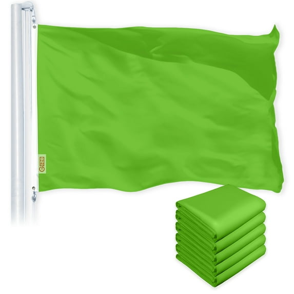 G128 5 Pack: Solid Lime Green Color Flag | 2x3 Ft | LiteWeave Pro Series Printed 150D Polyester | Indoor/Outdoor, Vibrant Colors, Brass Grommets, Thicker and More Durable Than 100D 75D Polyester
