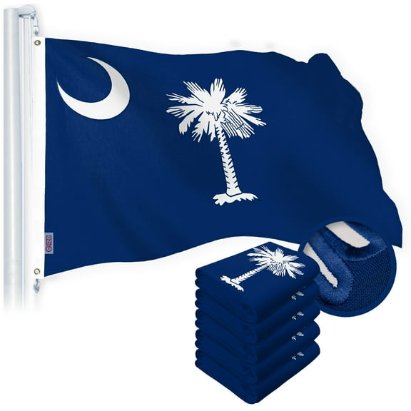 G128 5 Pack: South Carolina SC State Flag | 2.5x4 Ft | StormFlyer Series Embroidered 220GSM Spun Polyester | Embroidered Design, Indoor/Outdoor, Brass Grommets, Heavy Duty, All Weather