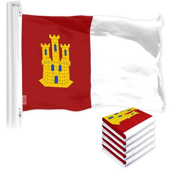 G128 5 Pack: Spain Castile La Mancha Flag | 3x5 Ft | LiteWeave Pro Series Printed 150D Polyester | Country Flag, Indoor/Outdoor, Vibrant Colors, Brass Grommets