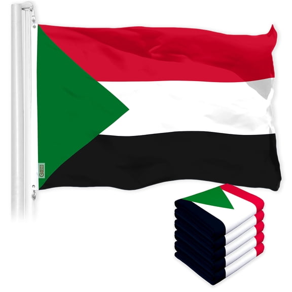 G128 5 Pack: Sudan Sudanese Flag | 3x5 Ft | LiteWeave Pro Series Printed 150D Polyester | Country Flag, Indoor/Outdoor, Vibrant Colors, Brass Grommets