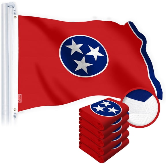 G128 5 Pack: Tennessee TN State Flag | 3x5 Ft | StormFlyer Series Embroidered 220GSM Spun Polyester | Embroidered Design, Indoor/Outdoor, Brass Grommets, Heavy Duty, All Weather