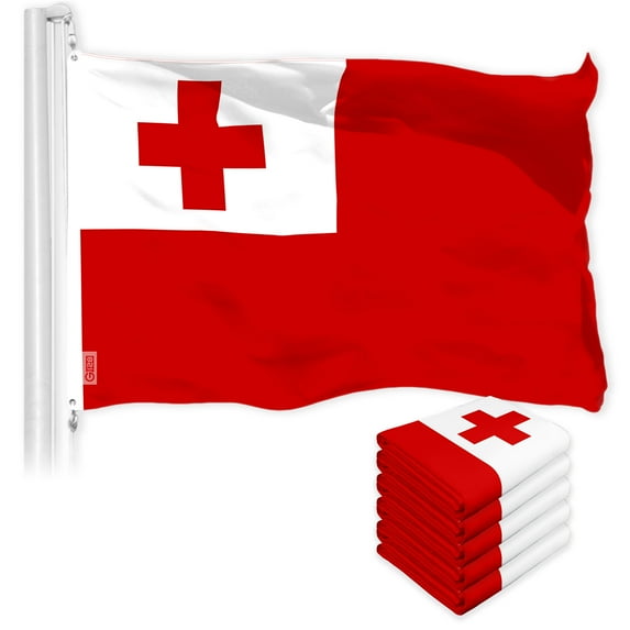 G128 5 Pack: Tonga Tongan Flag | 3x5 Ft | LiteWeave Pro Series Printed 150D Polyester | Country Flag, Indoor/Outdoor, Vibrant Colors, Brass Grommets, Thicker and More Durable Than 100D 75D Polyester