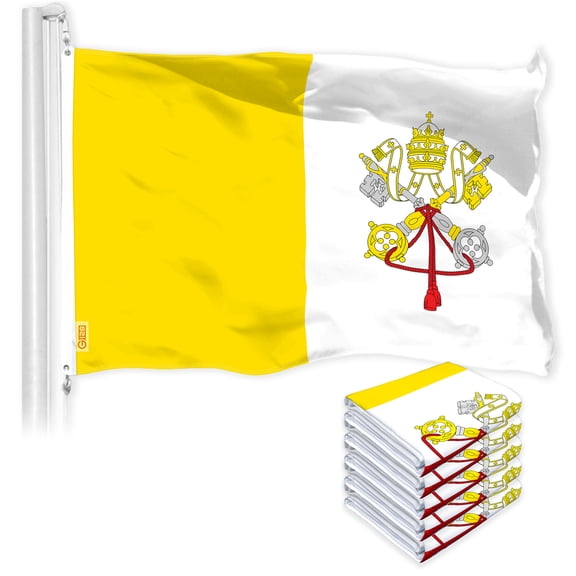 G128 5 Pack: Vatican City Flag | 4x6 Ft | LiteWeave Pro Series Printed 150D Polyester | Country Flag, Indoor/Outdoor, Vibrant Colors, Brass Grommets
