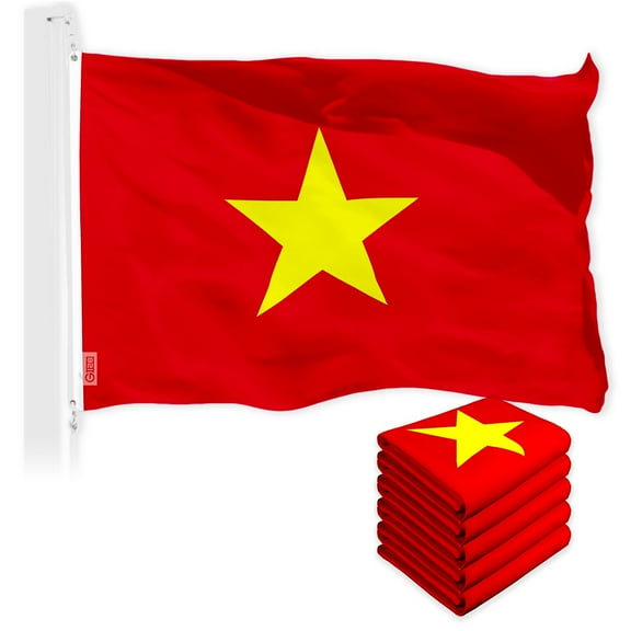 G128 5 Pack: Vietnam Vietnamese Flag | 3x5 Ft | LiteWeave Pro Series Printed 150D Polyester | Country Flag, Indoor/Outdoor, Vibrant Colors, Brass Grommets, Thicker and More Durable Than 100D 75D Poly