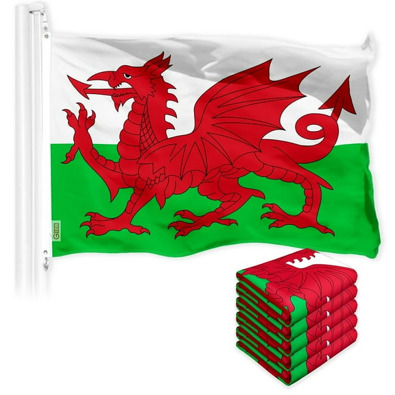 G128 5 Pack: Wales Welsh Flag | 3x5 Ft | LiteWeave Pro Series Printed 150D Polyester | Country Flag, Indoor/Outdoor, Vibrant Colors, Brass Grommets, Thicker and More Durable Than 100D 75D Polyester