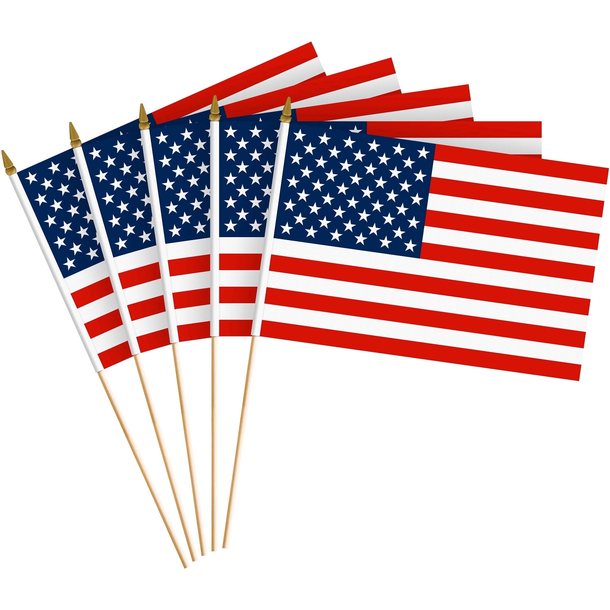 G128 Small Flag on Sticks, 8x12 In, Mini American Handheld Printed 150D Polyesters Sports, 250th Anniversary, 50 Pack