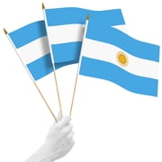 G128 50 Pack Handheld Argentina Argentinian Stick Flags | 12x18 In | Printed 150D Polyester, Country Flag, Solid Wooden Stick, Spear Gold Tip
